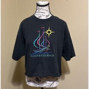 Vintage Fruit of the Loom Clearwater Beach Embroidered Crop Top Single Stitch XL